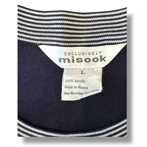 Exclusively Misook Navy Acrylic Striped 2 Pc Skirt Tank Top Office Women’s Sz L - Picture 9 of 16